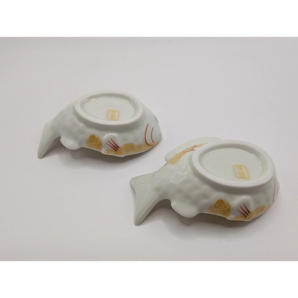 Arita Ware Koraku Kiln Japanese Sea Bream Tai Fish Small Dipping Sauce Plates 2